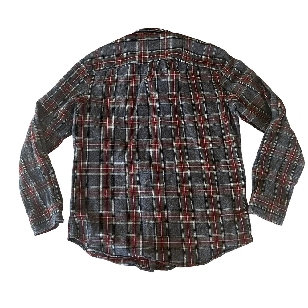 L.L. Bean Men's Size M Reg Flannel Gray Red Plaid 100% Cotton Button Up - Picture 2 of 7